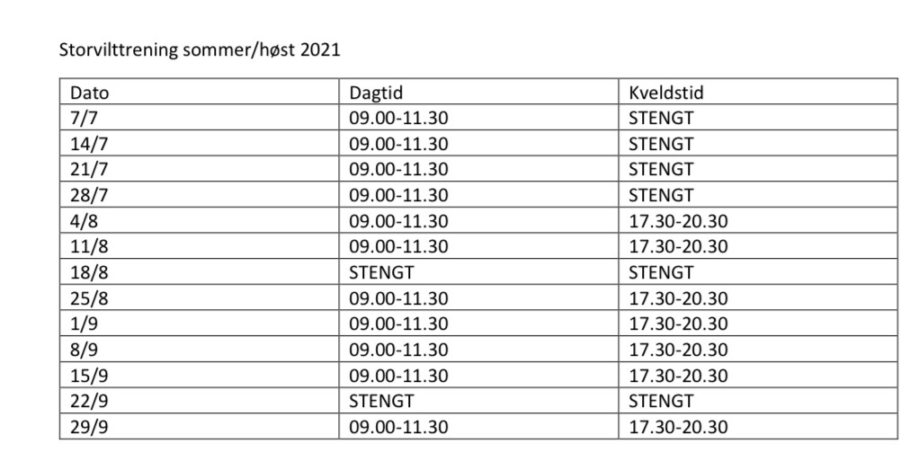 Treningstider storvilttrening